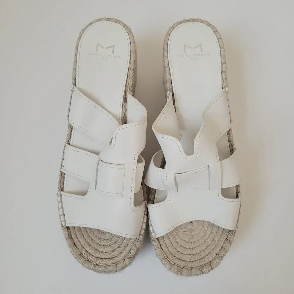 Marc Fisher Robbyn White Espadrille Slip on Sandal Size 9.5 - Picture 7 of 7